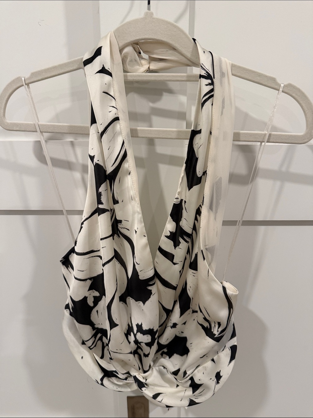 Zara Black & White Floral Draped Halter Cami
